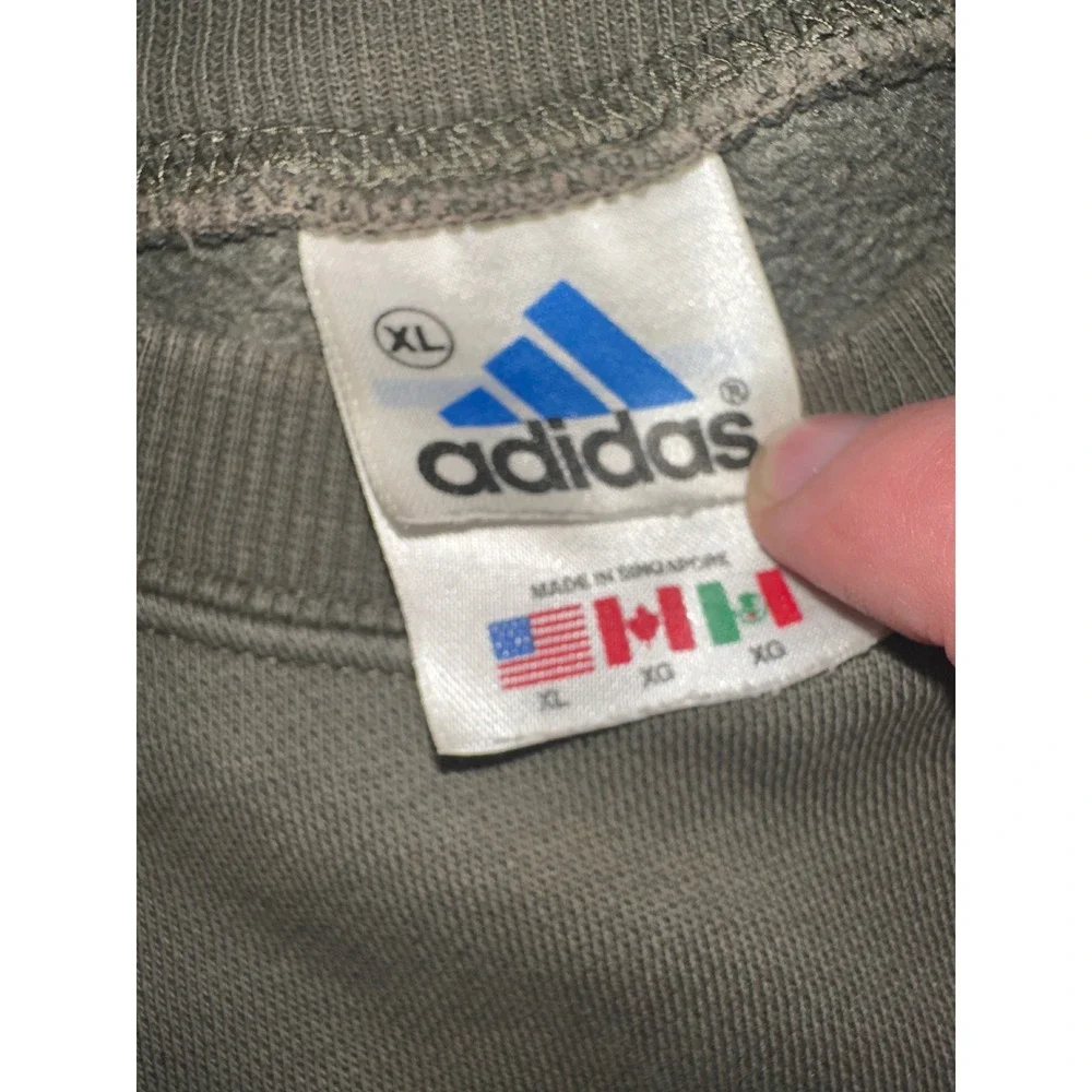 Vintage Adidas Sweatshirt XL Olive Green 3 Stripe Embroidered Logo Pullover